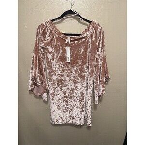 True Destiny Off Shoulder Crushed‎ Velvet Dress Small Blush Pink Bell Sleeve